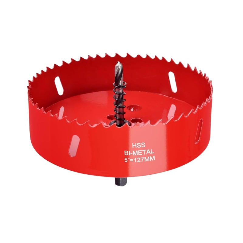 LOOTOOLS 5 inch Hole Saw with Arbor for Metal Wood and Plastic, 127mm Bi-Metal Hole Cutter for Different Project with Smooth and Flat Drilling Edge, Fast Chip Removal - Image 1